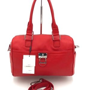 Calvin Klein Large Leather Satchel, Red, NWT